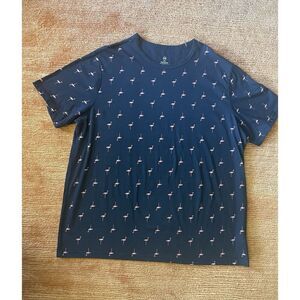 HB Mens 2XL Navy Blue T Shirt Flamingo Print Cotton Blend NWOT Short Sleeve